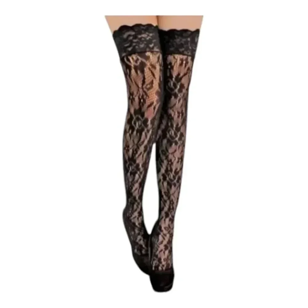 Plus Size Lace Rose Thigh High Stocking